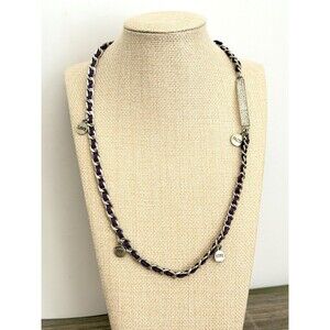 Inspirational Silver Tone Purple Cord Chain Charm Necklace  Silver-tone link